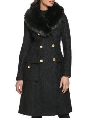​Faux Fur Trim Double Breasted Coat