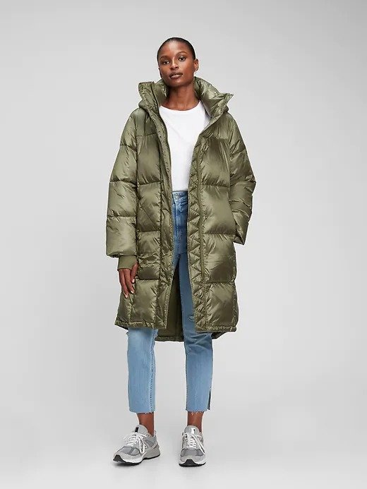100% Recycled Relaxed Heavyweight Midi Puffer Coat