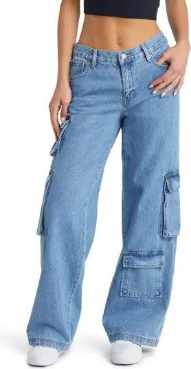 '90s Baggy Rigid Cargo Pocket Wide Leg Jeans