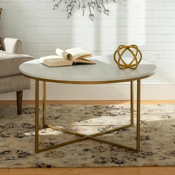 Middlebrook Helbling Round Coffee Table - Gold / White Faux Marble