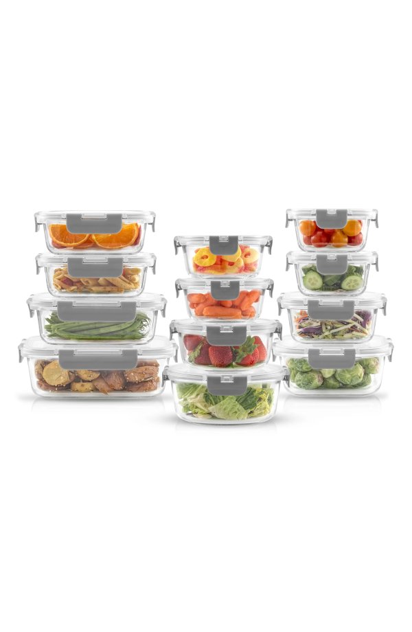 24-Piece Glass Food Storage Containers with Airtight Lids