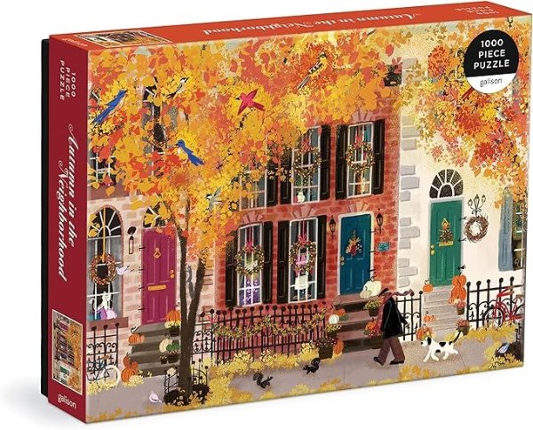Autumn in The Neighborhood 1000 Piece Puzzle from- 27" x 20" Beautifully Illustrated Puzzle from Joy LaForme, Thick & Sturdy Pieces, Challenging Activity for Adults, Unique Gift Idea!