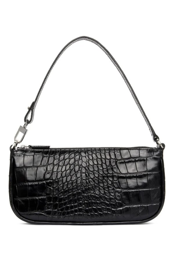 Black Croc Rachel Shoulder Bag