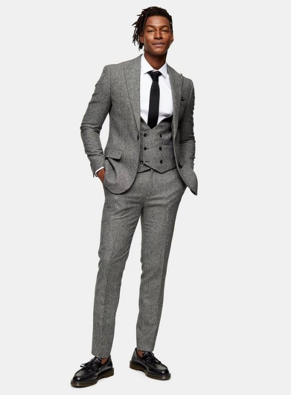 HERITAGE Gray Skinny Fit Double Breasted Suit Waistcoat