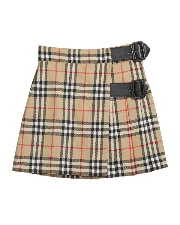 Girl's Luisa Buckle Check Skirt, Size 4-14