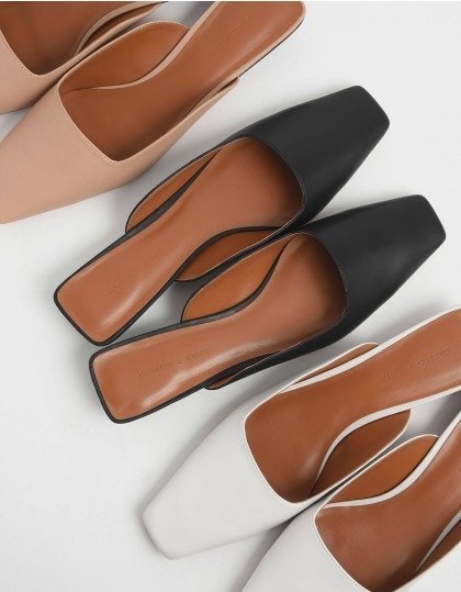 Nude Square Toe Stacked Heel Mules | CHARLES & KEITH US