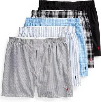 Assorted 5-Pack Woven Cotton Boxers