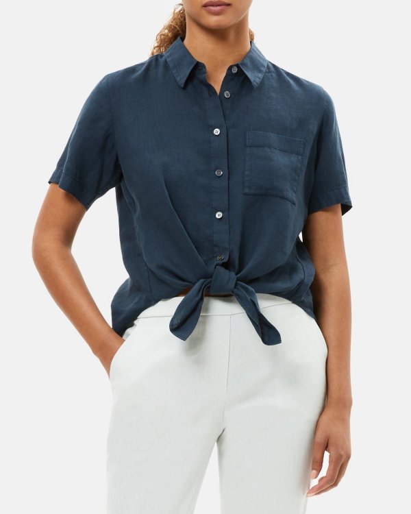 Tie-Front Shirt in Linen