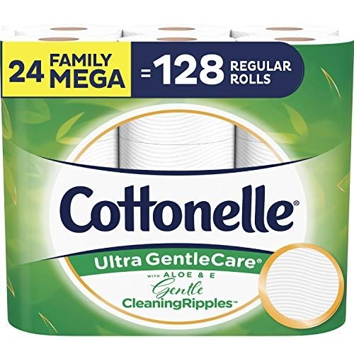 Ultra GentleCare Toilet Paper with Gentle CleaningRipples, 24 Family Mega Rolls, Sensitive Bath Tissue with Aloe & Vitamin E
