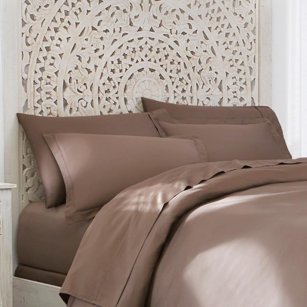 400 Thread Count Performance Cotton Sateen 3-Piece King Duvet Cover Set in Fawn Brown