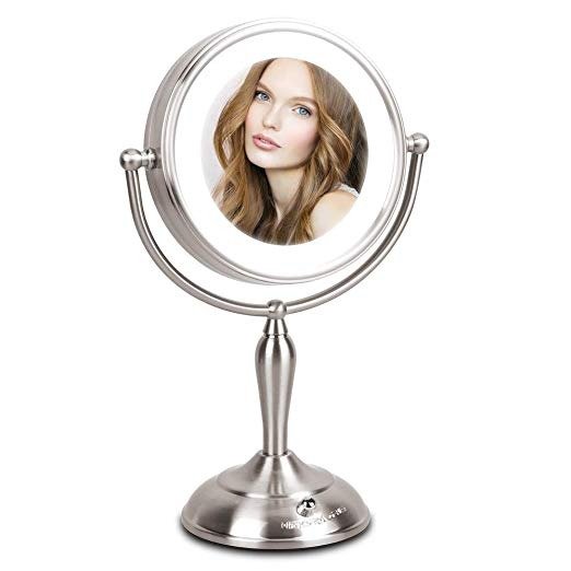 Lighted Makeup Mirror - 1x/10x Magnifying Mirror with Light, 7.5 Inch Lighted Vanity Mirror, LED Natural White Light, Double Sided With Stand, AC Adapter Or Battery Powered