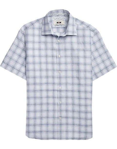 Blue Plaid Short Sleeve Sport Shirt - Men's Sale | Men's Wearhouse