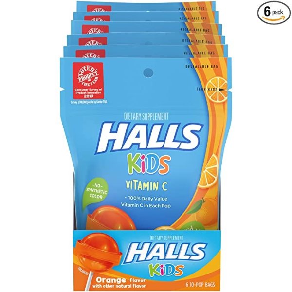 Kids Orange Vitamin C Pops - for Children - 60 Pops (6 bags of 10 Pops)
