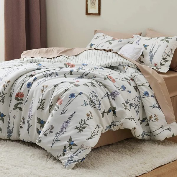 Bedsure Botanical Floral Soft Comforter Set