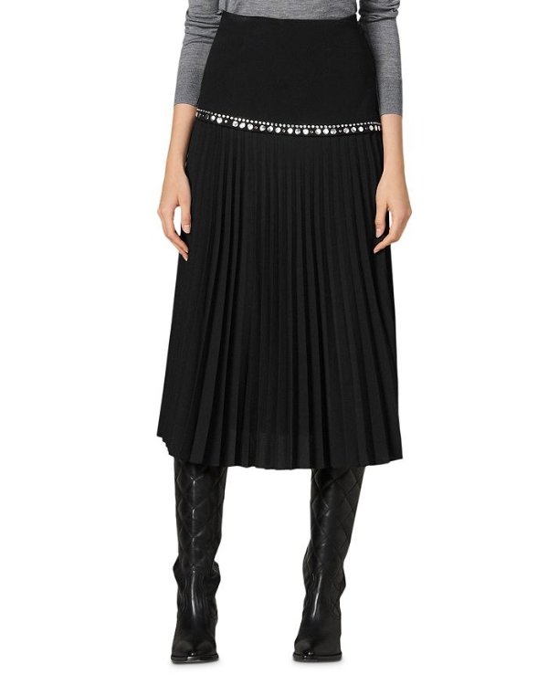 Debby Embellished Pleated Midi Skirt
