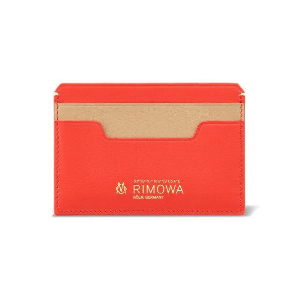 Never Still Leather Cardholder | Beige & Flamingo red | RIMOWA