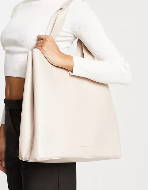 structured tote bag in stone