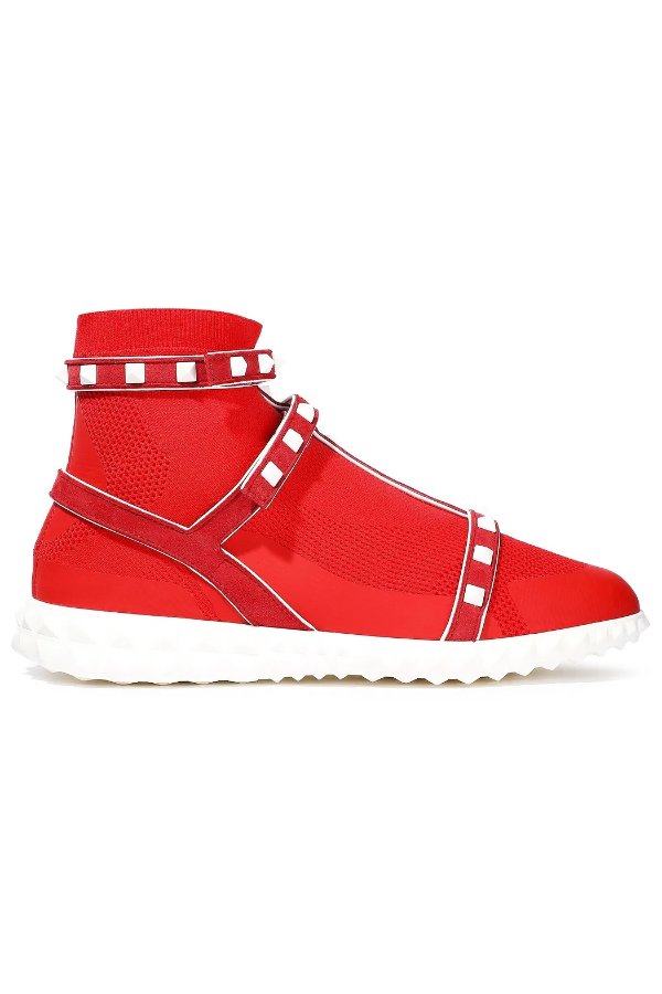 The Rockstud Bodytech suede-trimmed paneled stretch-knit sneakers