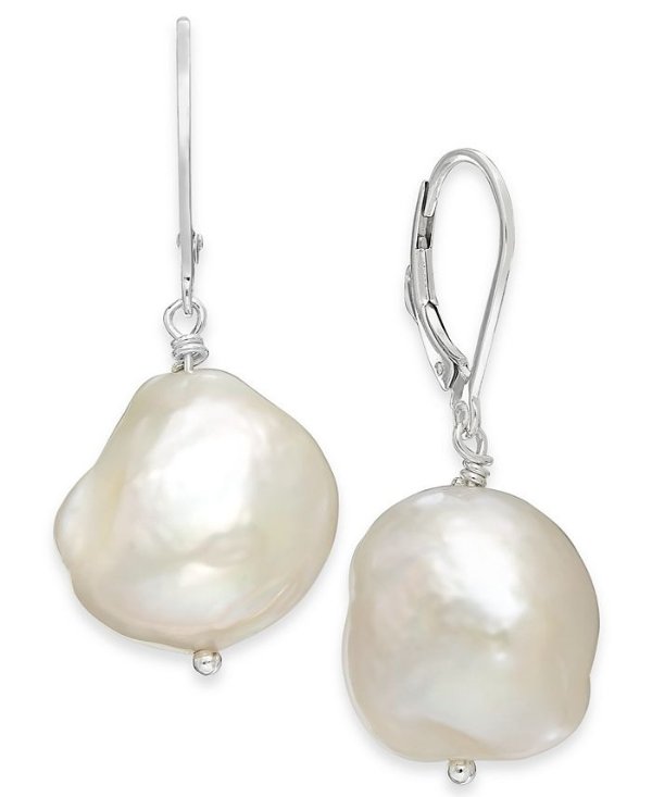 Baroque Cultured Freshwater Pearl (12mm) Drop Earrings in Sterling Silver