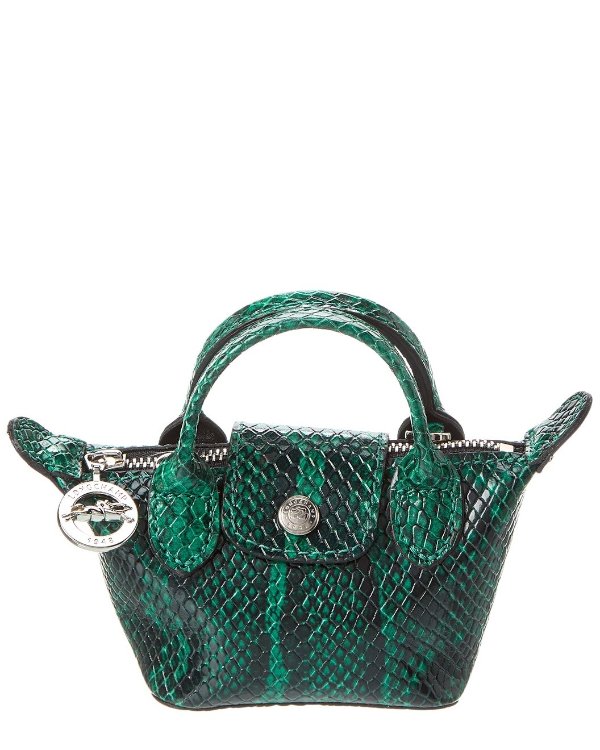 Le Pliage Cuir Exotiq XXS Snake-Embossed Leather Pouch