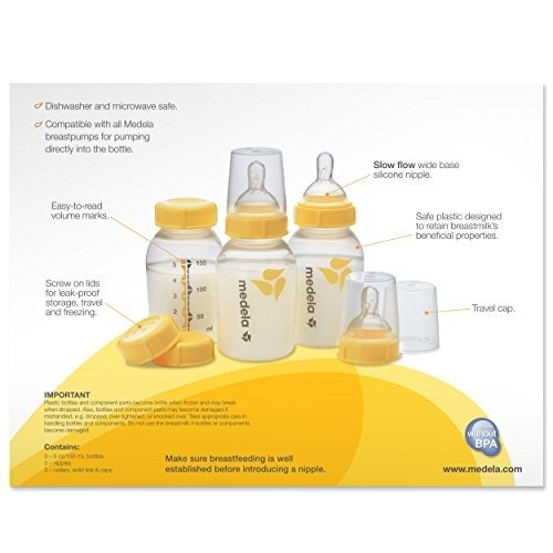 Breast Milk Bottle Set, 5 Ounce, 3 Pack with Nipples, Lids, Wide Base Collars and Travel Caps, Made without BPA