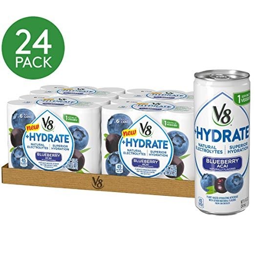 +Hydrate Plant-Based Hydrating Beverage, Blueberry Acai, 8 oz. Can (4 Pack of 6, 24 Total of 24)