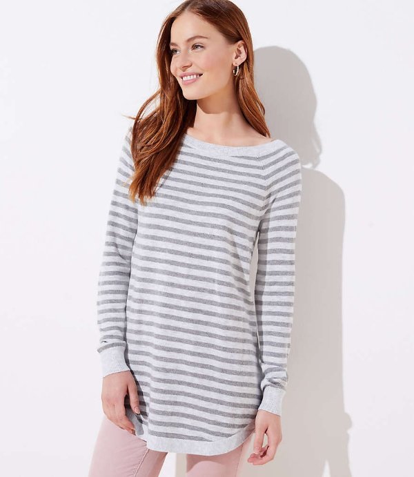 Striped Luxe Knit Shirttail Tunic Sweater | LOFT
