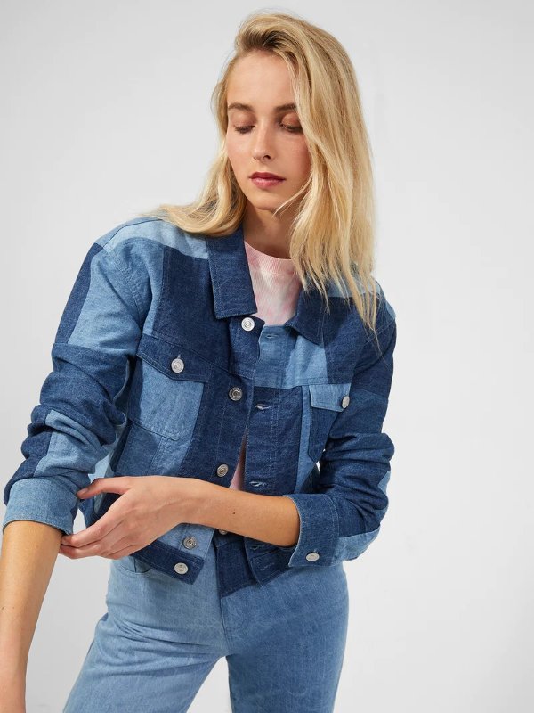 Patched Denim Cropped Jacket Indigo Patched | French Connection USPatched Denim Cropped Jacket