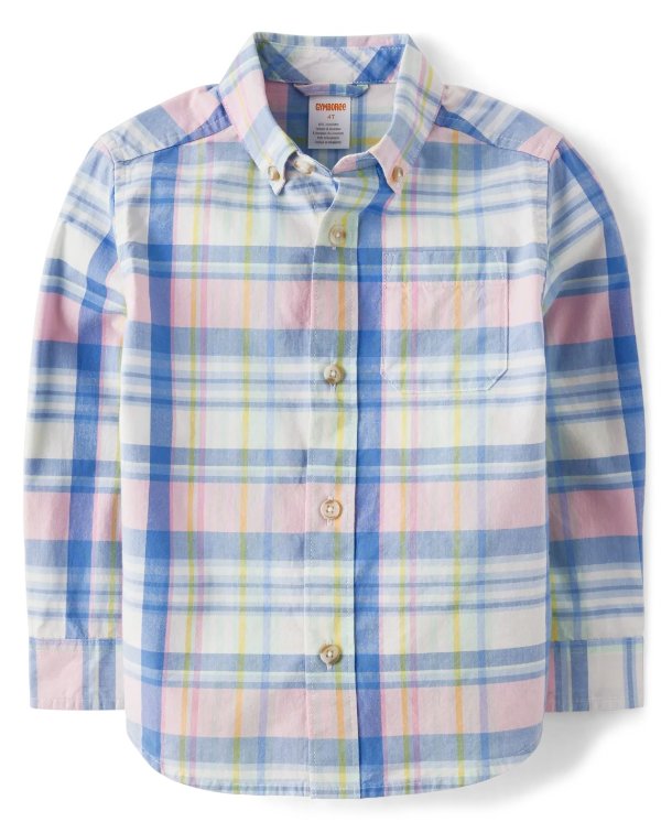Boys Matching Family Long Sleeve Plaid Poplin Button Up Shirt - Spring Celebrations | Gymboree - BLUE JEAN