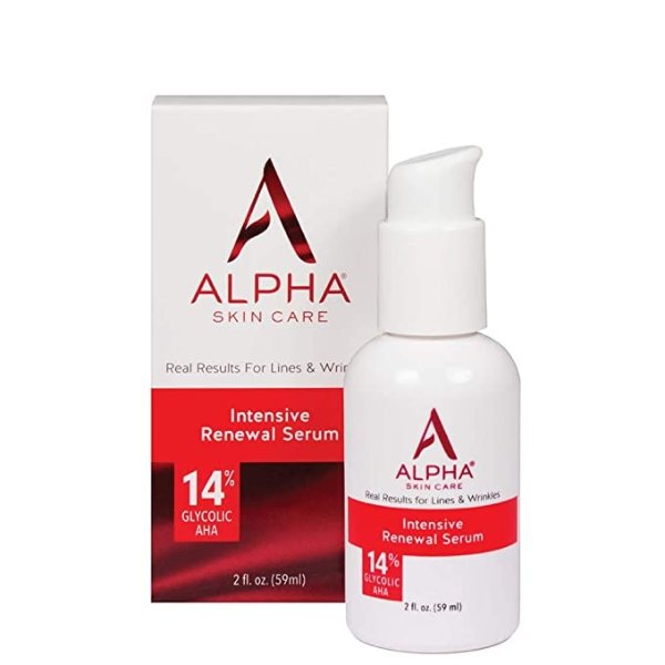 Alpha Skin Care Intensive Renewal Serum | Anti-Aging Formula | 14% Glycolic Alpha Hydroxy Acid (AHA) | Reduces the Appearance of Lines & Wrinkles | For All Skin Types | 2 Oz