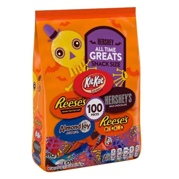 All Time Greats Reese's Hershey's Kit Kat Almond Joy and Reese's Pieces Halloween Snack Size - 51.6oz / 100ct