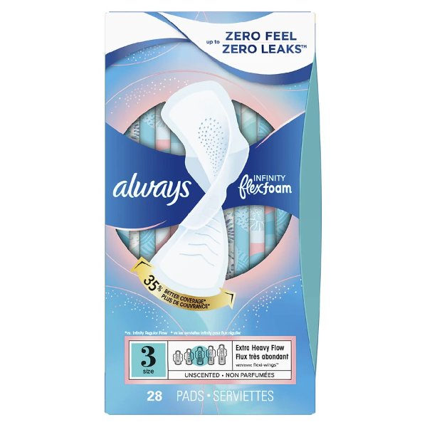 Infinity FlexFoam Pads for Women Size 3 Extra Heavy Flow with Wings Unscented Unscented, Size 3