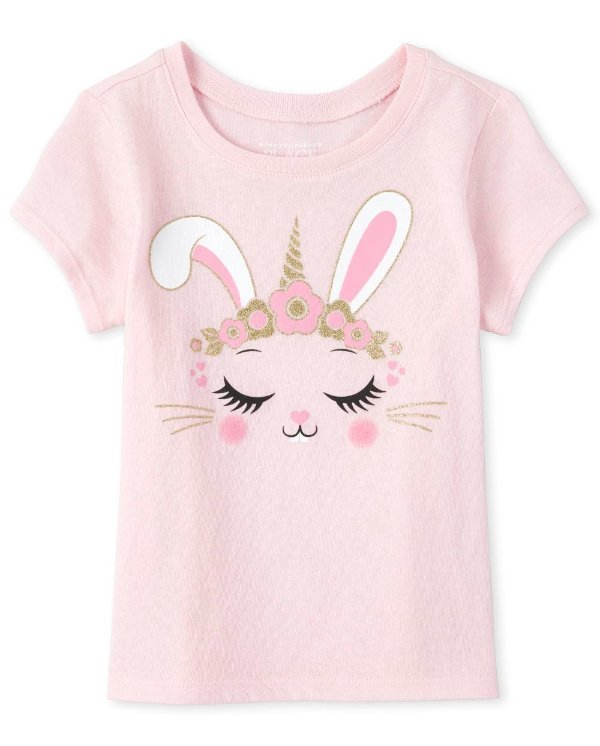 Baby And Toddler Girls Short Sleeve Bunny Matching Graphic Tee