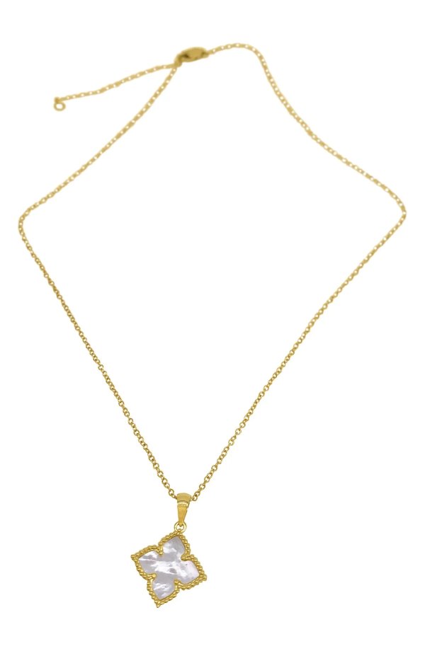 14K Gold Plated Mother-of-Pearl Quatrefoil Pendant Necklace