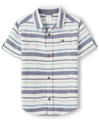 Boys Short Sleeve Striped Linen Woven Button Up Top - Blue Skies | Gymboree - CLOUD