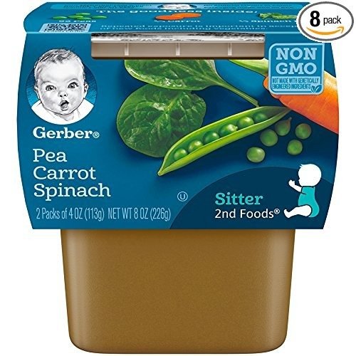 Gerber 2nd Foods Pea Carrot Spinach Baby Food, 4 Ounce Tubs, 2 Count (Pack of 8)