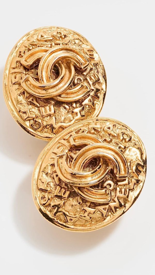 Women's Pre-Loved Gold Cc On Oval Earrings