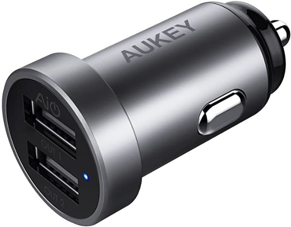 24W/4.8A Dual-Port USB Car Charger, Aluminum Alloy Finish for iPhone Xs/XS Max/XR/X/8, iPad Pro/Air 2/Mini, Bluetooth Headphones & Speakers,Samsung Galaxy Note9 and More