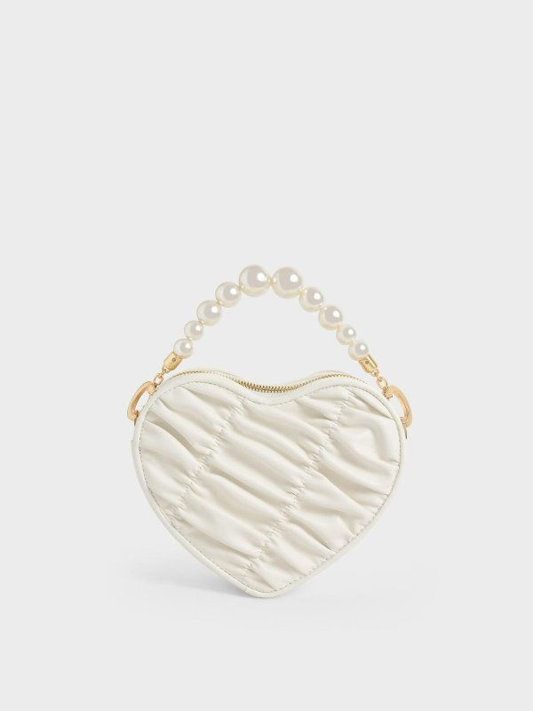 White Bead Handle Heart Evening Bag | CHARLES &amp; KEITH
