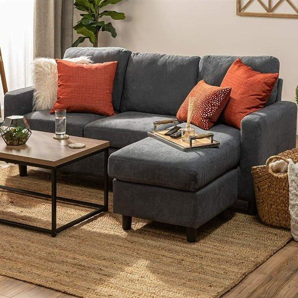 Linen Sectional Sofa Couch w/ Chaise Lounge
