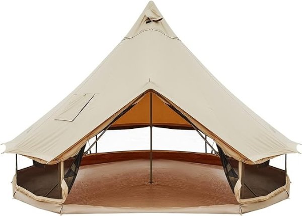 Canvas Bell Tent for Camping, 4 Seasons 13.2ft/16.4ft Camping Yurt Tent, w/Stove Jacks, Luxury Glamping Waterproof and Breathable Tents for Family Camping Outdoor Hunting Party