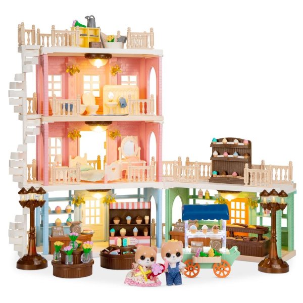 Deluxe Cottage Dollhouse Mansion Pretend Toy Playset w/ Tiny Critters