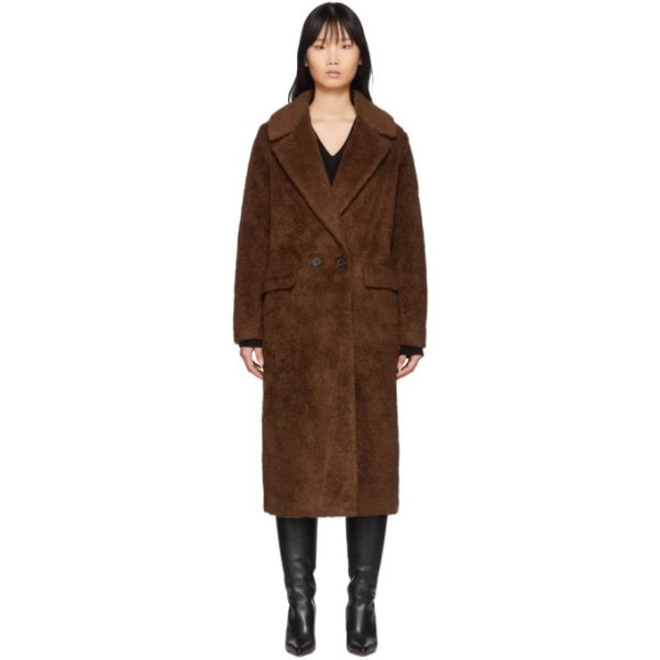 The Loom - Brown Wool Faux-Fur Double Coat