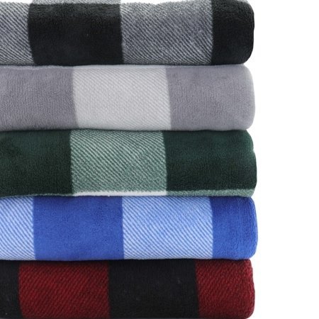 Mainstays Fleece Plush Throw Blanket, 50" x 60", Black Plaid, 2-Pack