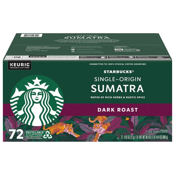 Coffee Single Origin Sumatra Dark Roast K-Cup, 72-count