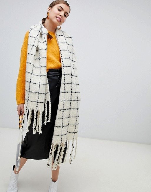 Monki grid scarf in black and white at asos.com