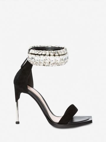 Women's Black/Crystal Jewelled Bangle Sandal | Alexander McQueen