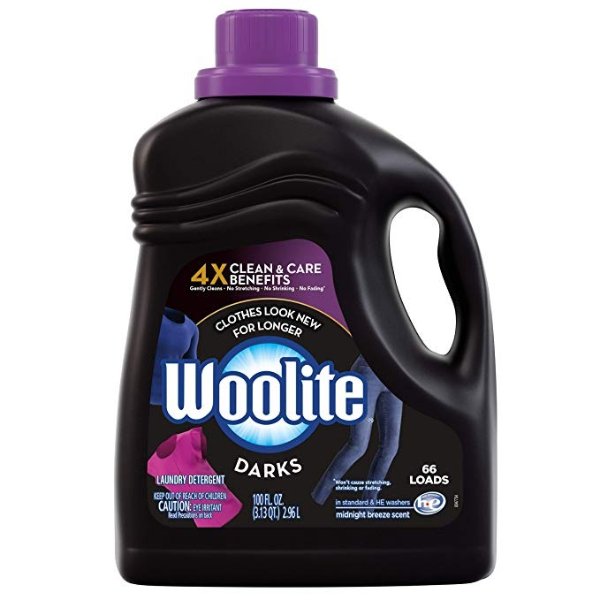 DARKS Liquid Laundry Detergent, 66 Loads, 100oz, Regular & HE Washers, Dark & Black Clothes & Jeans, midnight breeze scent, packaging may vary