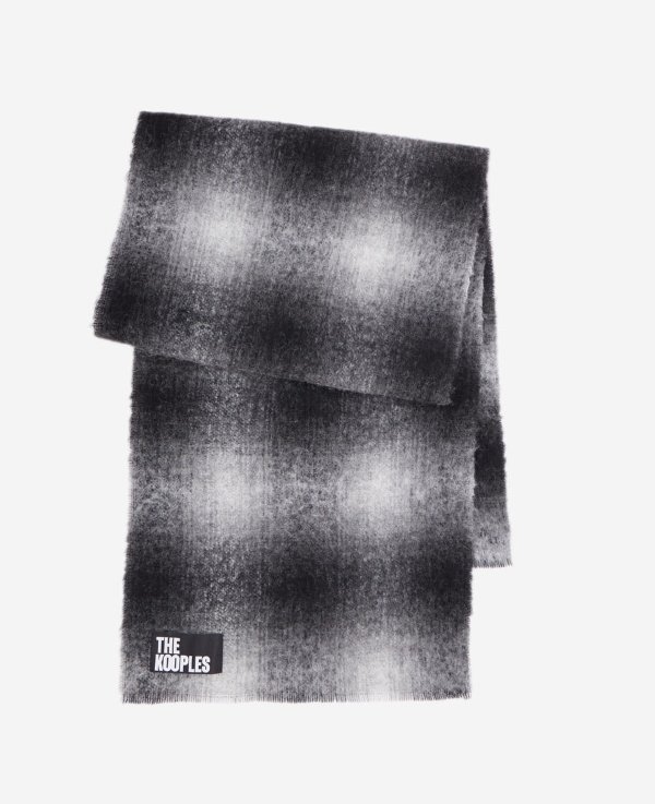 Black checked wool-blend scarf