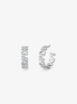 Platinum-Plated Brass Pave Logo Large Hoop Earrings